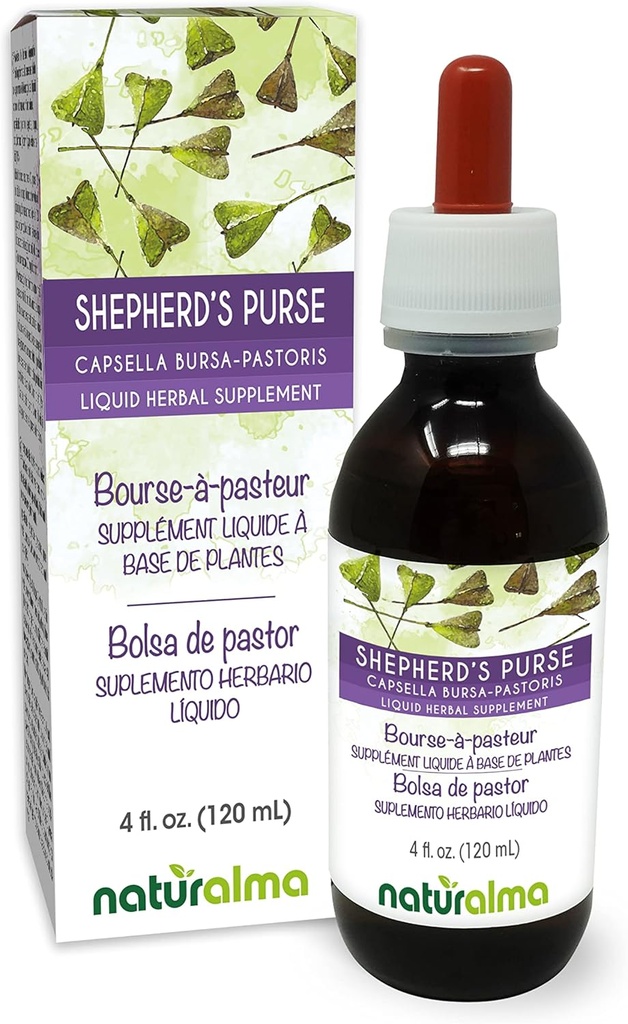 Naturalma Shepherd 's Purse (Capsella Bursa- pastoris) bylinky Alcohol- Free tinktura - 4 fl oz Liquid Extract in Drops - Bylinný dodatek - Vegan