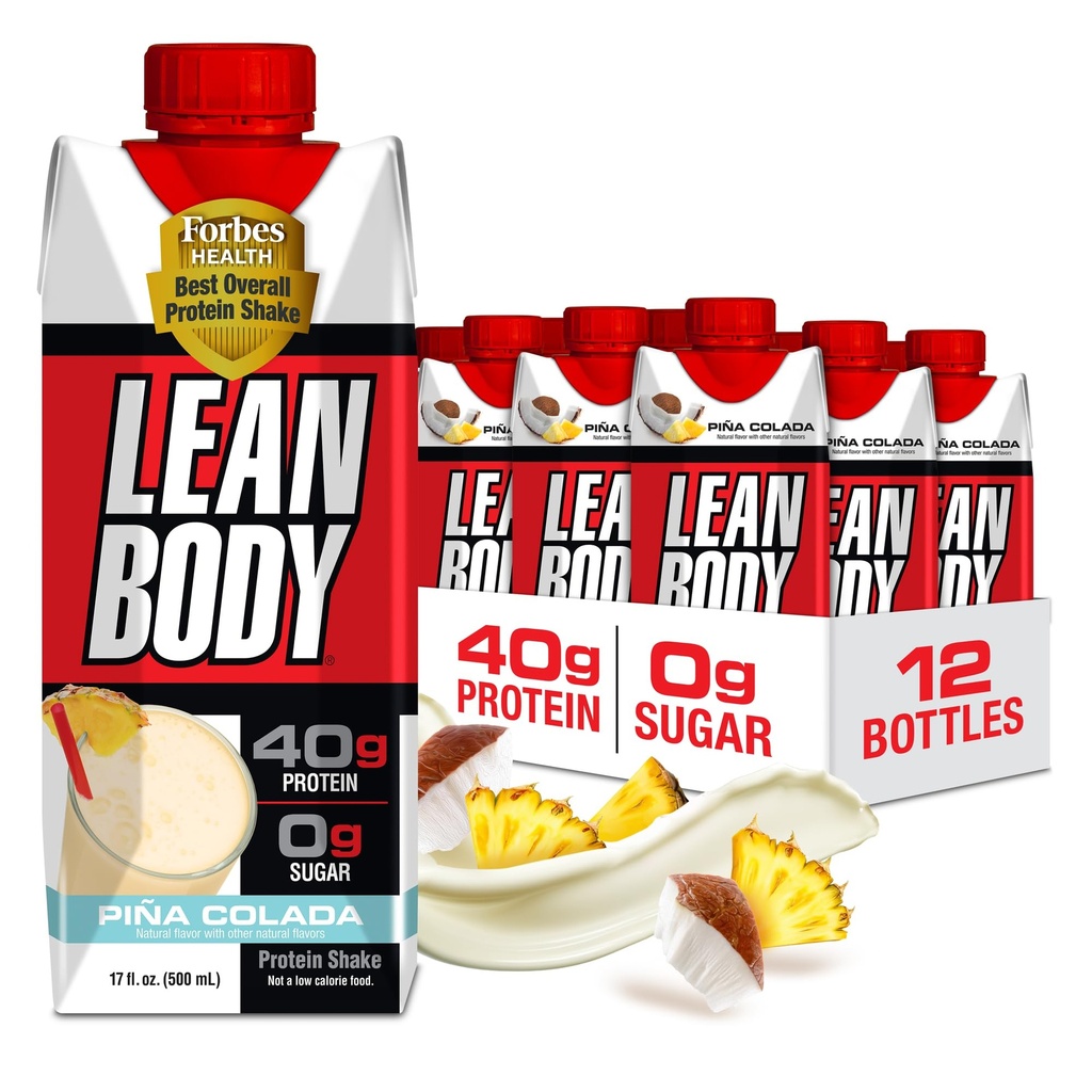 Lean Body Ready- to- Drink Pina Colada Protein Shake, 40g Protein, Syrovátka, 0 Cukr, gluten Free, 22 Vitamíny & Minerály, 17 Fl Oz (balení po 12)