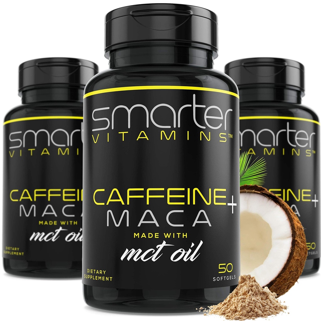 (3 Pack) Smarter Energy Pills, 200mg Caffeine & Cococonut MCT Olej s Maca Root, 150 Tekuté ponožky