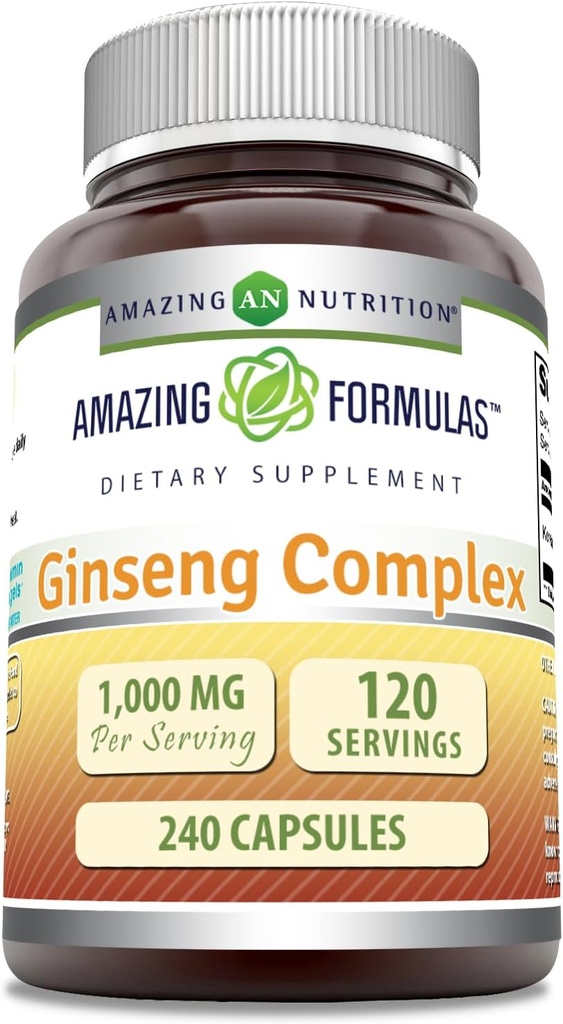 Úžasný komplex ženšen - 1000 Mg Per Serving, Kapsle (Non- GMO, gluten zdarma) Podporuje zdravý imunitní systém - Podporuje výrobu energie - Podporuje duševní bdělost. (240 Počet)