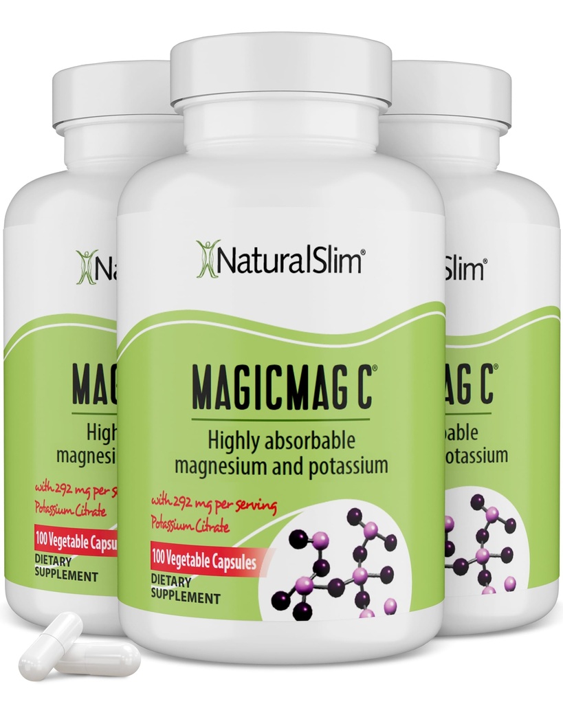 MagicMag C by NaturalSlim, Magnesium Citrate with Draslík for Muscle Relaxation, Sleep Quality, Nerve Function & Electrolyte Support, Denní doplněk hořčíku pro muže a ženy, 100 Kapsle 3pk