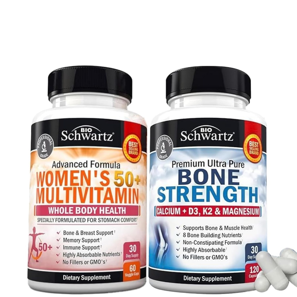 BioSchwartz Daily Multivitamin pro ženy 50 & Over (1 měsíční zásoba) Plus Kostní síla Minerální dodatek s vápníkem a hořčík (1 měsíc dodávka)