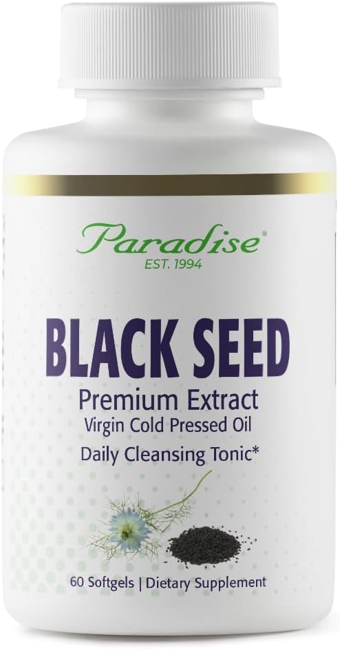 Paradise Black Seed Oil, Bohaté na antioxidanty, Imunitní podpůrné, Super potent, Ultra čisté, Vegan, Non GMO, Gluten Free, 60 Softgels
