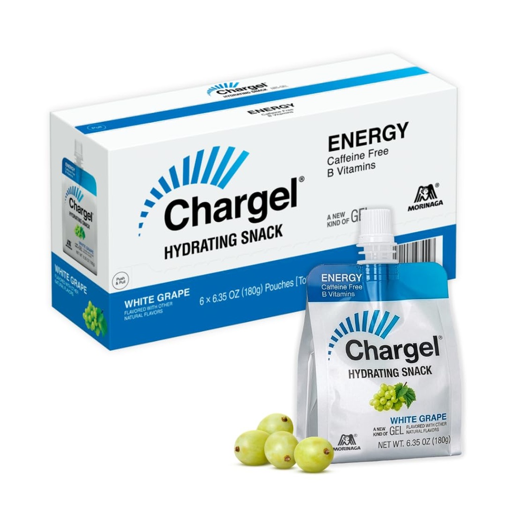 Chargel White Grape, Caffeine- Free Instant Energy Gel běh, Jízda na kole, Cvičení, Turistika Essentials pro ženy a muže, dárky pro běžce - Carbs Vitamíny, Gluten Free - Balení 6 Gels - 6.35oz Každý