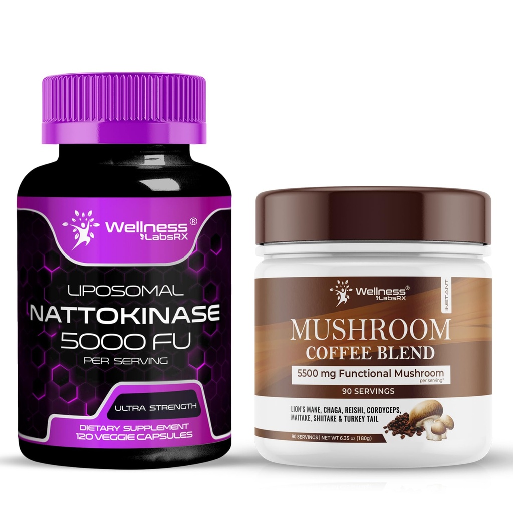 WELLNESS LABSRX Nattokináza Dodatek Kapsle 5000 FU - Houbová káva Blend