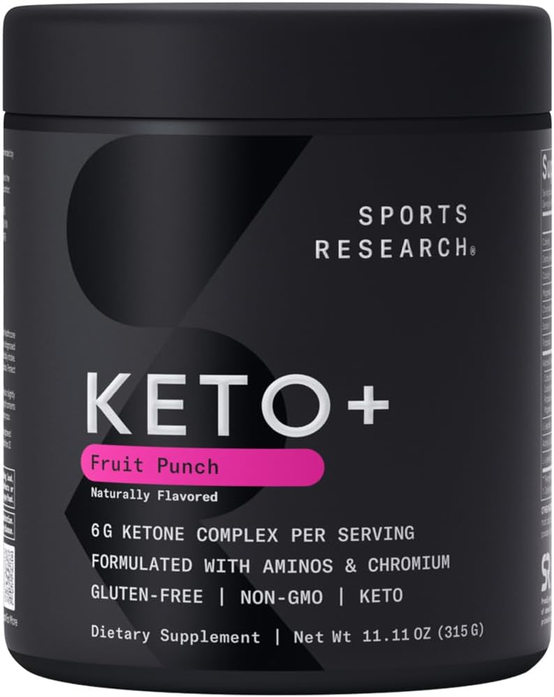 Sports Research Keto Plus Exogenous Ketones s gobHB - 30 Služební 124; Keto Electrolyte Powder for Hydration, Energy, Focus & Ketosis Credi124; Keto Certified, Vegan Friendly (Ovocný punč)
