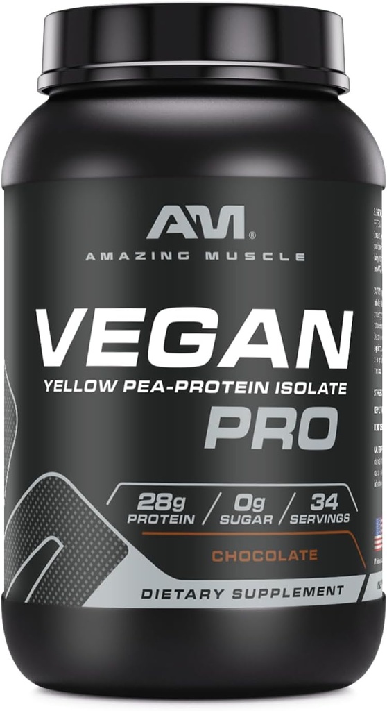 Amazing Muscle Vegan Protein Powder 124; 28 Grams Protein Ibrahim 124; 34 Servings Ibrahim 124; Nulový cukr 124; Žlutý Pea Protein Izolát dodatek 124; Made in USA (3 Lb, čokoláda)