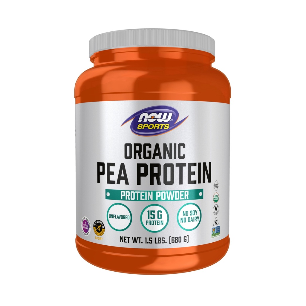 Nyní Potraviny Sportovní výživa, Certified Organic Pea Protein 15 Grams, Neochucený prášek, 1,5-Pound