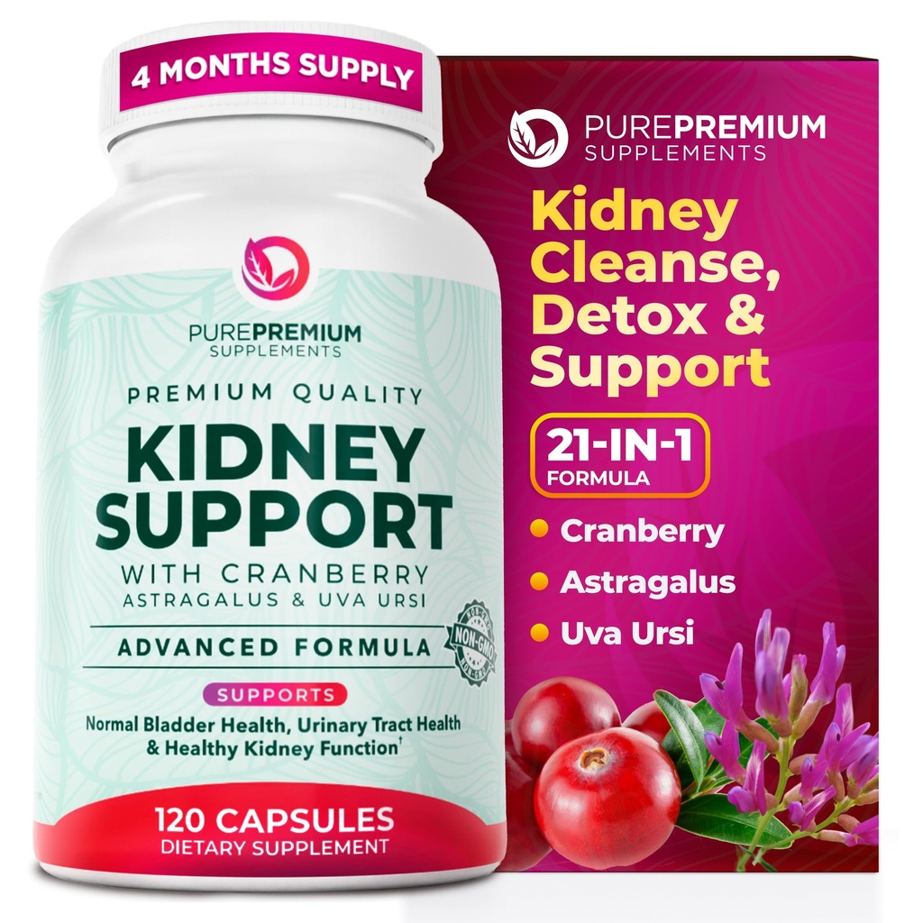 PurePremium Ledviny Support Supplementary - Ledviny Cleanse Detox & Opravy s Cranberry Extract & Astragalus - 21- in-1 Complex Podporuje normální močové měchýře, Močové trakt & Ledviny Zdraví - 120 Den Dodávka