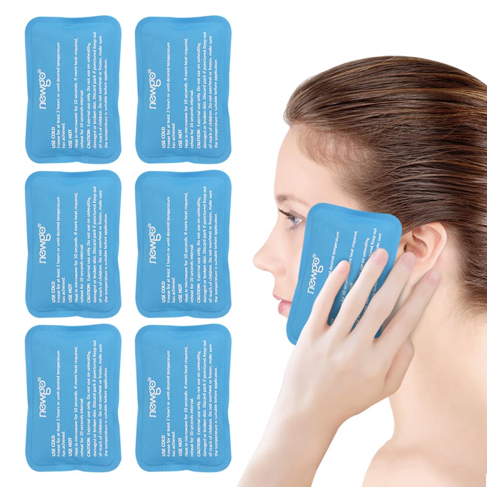 NEWGO Mini ledové balíčky (6 balení) Gel studené balíčky pro zranění opakovaně použitelné, Face Ice Pack pro Chirurgie obličeje, Bolest zubů, Unavené oči, Kid 's Boo Boos, Bruises, bolesti hlavy, Kojení 4.5 "X 3.2" Blue