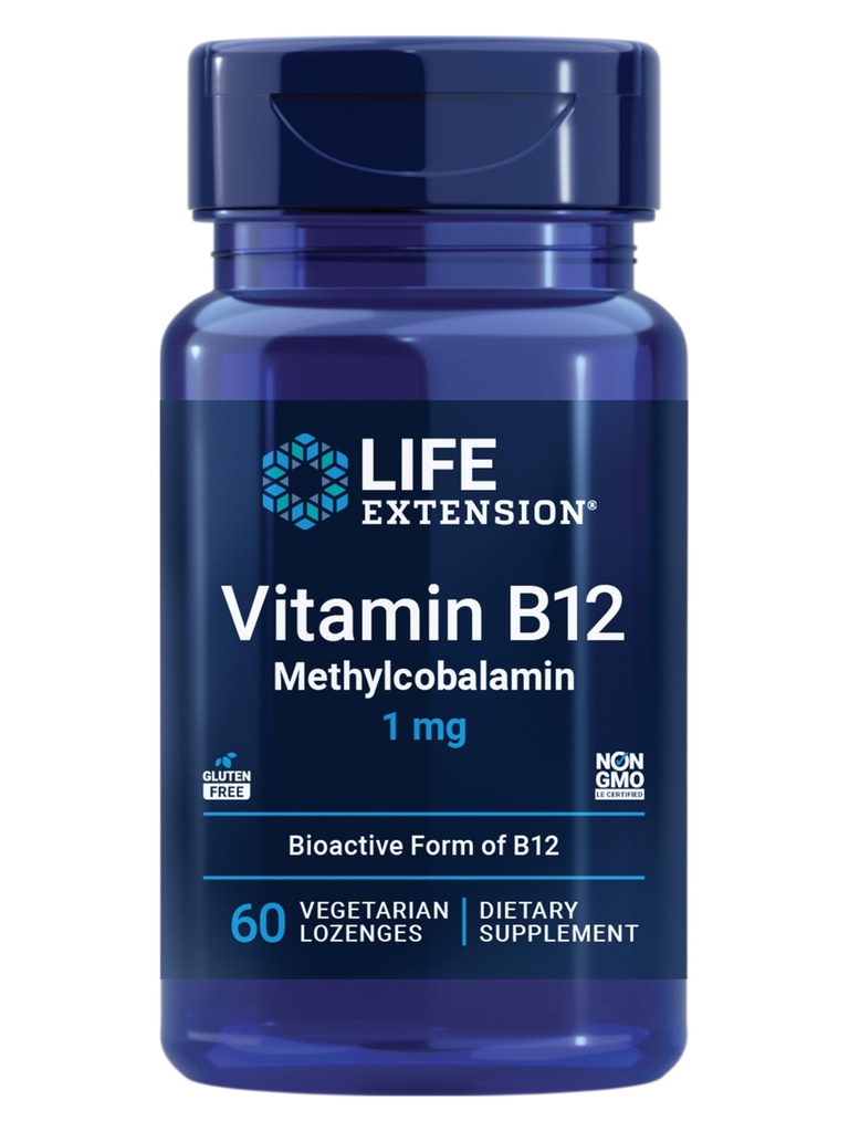 Life Extension Vitamin B12 Methylkobalamin, Nerve doplněk zdraví, Kognitivní podpora, Energy Vitamin, methylkobalamin B12, 1 mg, Quick- Disolving, Vegetarian, 60 Lozenges