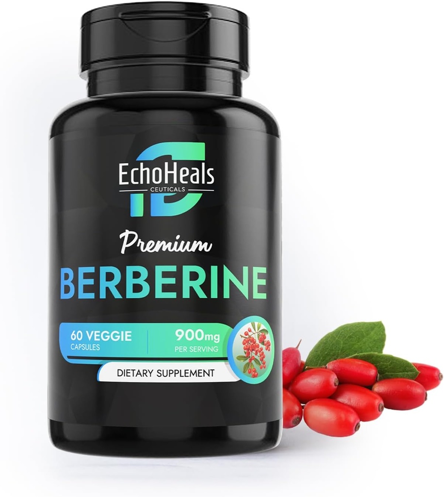 Berberine dodatek - Přírodní Plant- Na základě Ceylon Skořice, Kurkuma, Piperine, Vitamíny B6, C, D - Vegan- Friendly - 60 Zeleninové Caps, 900mg.