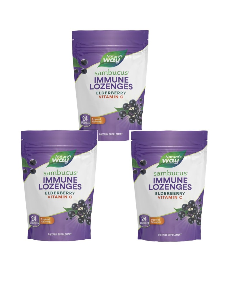 Nature 's Way Sambucus Imunity Lozenges, High Potency Vitamin C, Elderberry, 24 Tropical Ochucené Lozenges (Balení květen Vary)