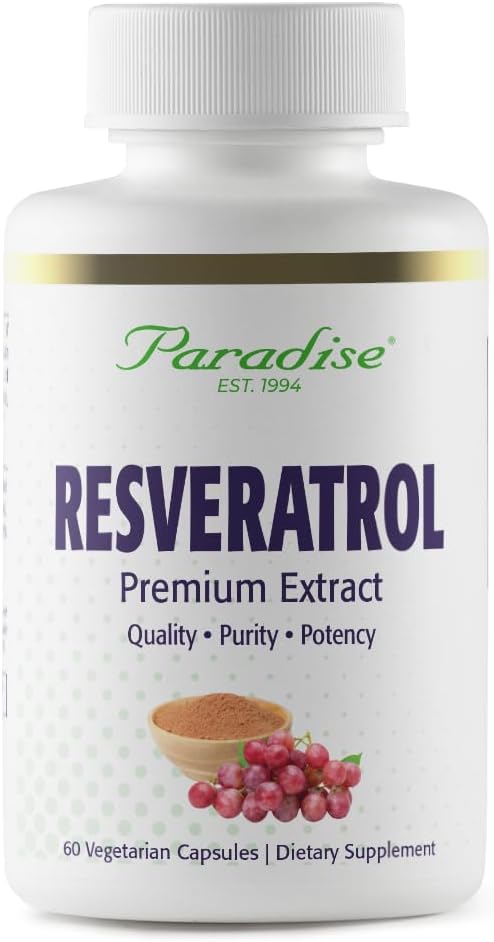 Paradise Byliny Resveratrol, Antioxidant, Super Potent, Ultra Pure, Vegan, Non GMO, Gluten Free, 60 Vegetariánské kapsle