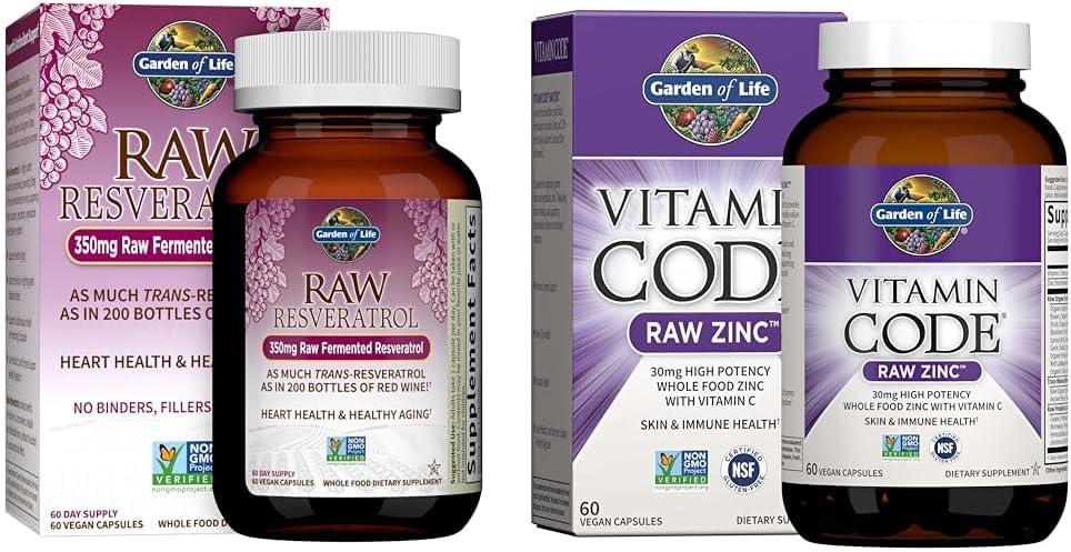 Zahrada života srdce Resveratrol dodatek & zinkové doplňky 30mg High potency surový zinek a vitamín C multiminerální doplněk