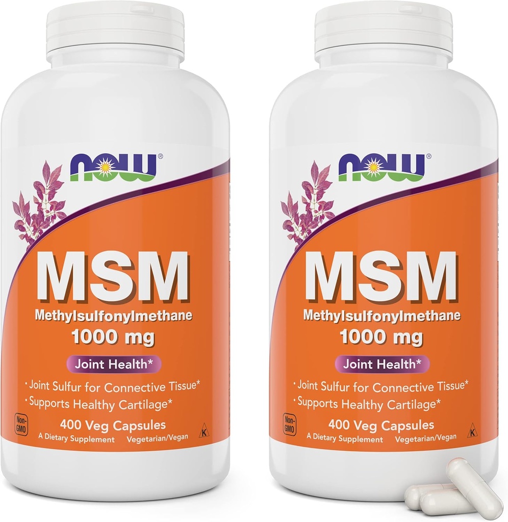 Nyní MSM 1000mg, 400 Veg Kapsle (Balení po 2) Methyl-sulphonyl-methan, Made in USA, Supplement síry, Non- GMO, Vegan / Vegetarian Friendly