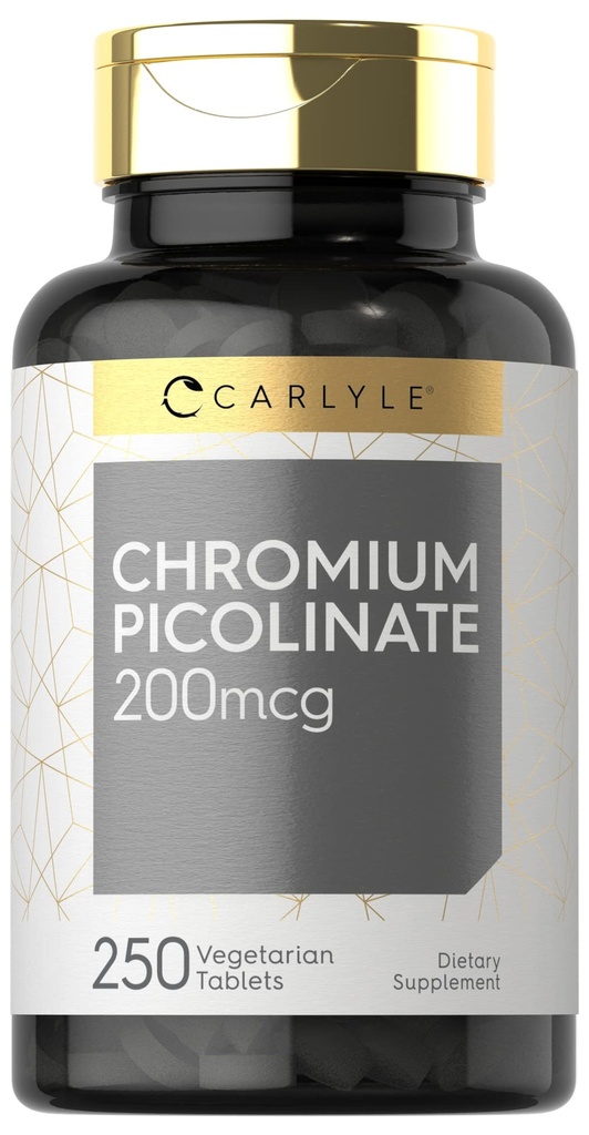 Carlyle Chromium Picolinate 200mcg CLAS124; 250 Vegetariánských tablet CLAS124; High Absorption CLAS124; Non- GMO, gluten zdarma dodatek