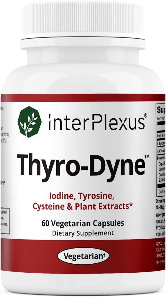InterPlexus Thyro-Dyne - jód, tyrosin a rostlinné extrakty pro štítné žlázy - bezlepkové, mléčné, sójové, beztučné - 60 tobolek (30 porcí)
