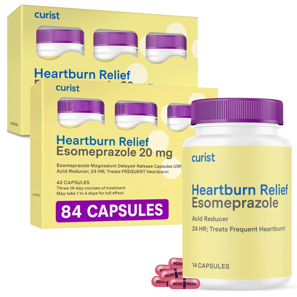Curista Esomeprazol 20mg Kapsle Zpoždění- Vydání 84 Počet - kyselá reflux Medicine for Heartburn Relief - Dva balíčky 42 Počítání Kapsle (84 Celkem) - Kyselina reflux Relief
