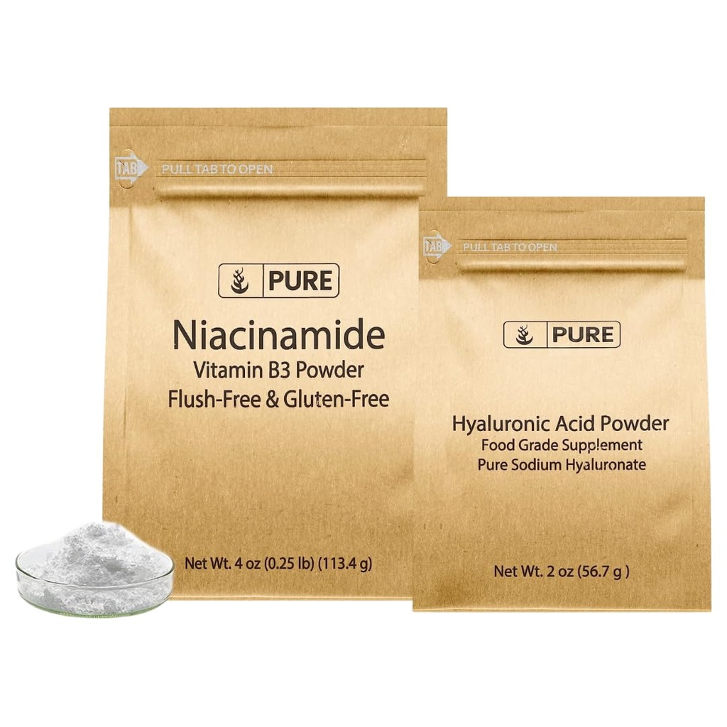 PURE ORIGINAL INGREDIENTS Hyaluronic acid and Niacinamid Bundle, Různé velikosti, Flush- free, Jemné pudry