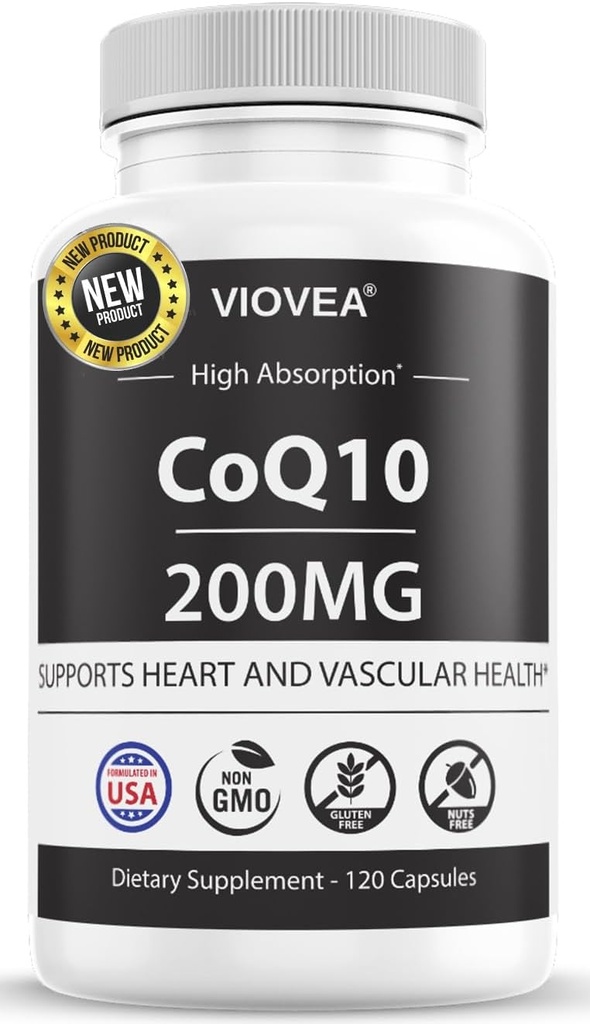 CoQ10 - Vyrobeno v USA, 120 Kapsle, 200mg (4měsíční dodávka), Ultra vysoce absorpční koenzym Q10 dodatek - Antioxidant pro srdce, cévní zdraví a energetický boost