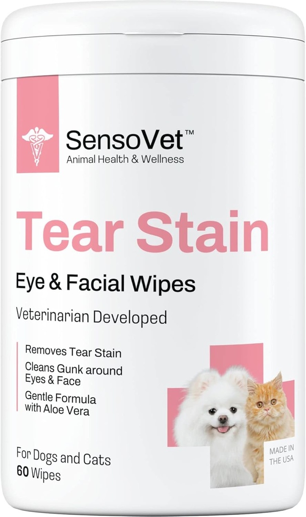 Slzy odstraňovač očí Wipes pro psy a kočky, Cleans Eye Boogers a Gunk Vypouštění, Očištění obličeje s Aloe Vera (Fragrance zdarma)