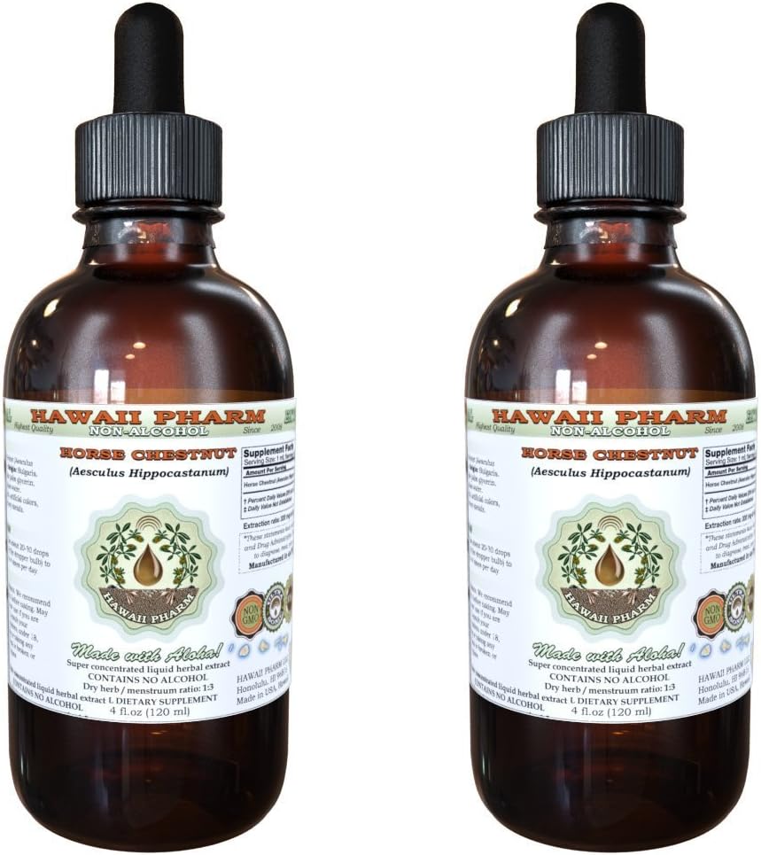 Horse Chestnut Alcohol- Free Liquid Extract, Organic Horse Chestnut (Aesculus hippocastanum) Sušený Nut Glycerite Hawaii Pharm Natural Herbal Supplement 2x2 oz