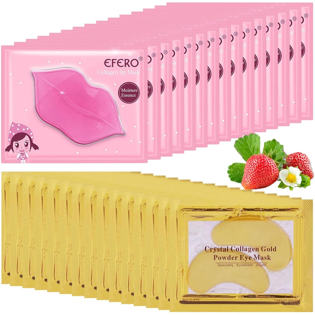 30 páry Maska na rty a pod očí maska, 24K zlatá krystal kolagen pod očima záplaty pro Puffy oči, Masky na rty efektivně utváří rty & oční kůže, Oční masky snížení jemné linie & Dark Circle