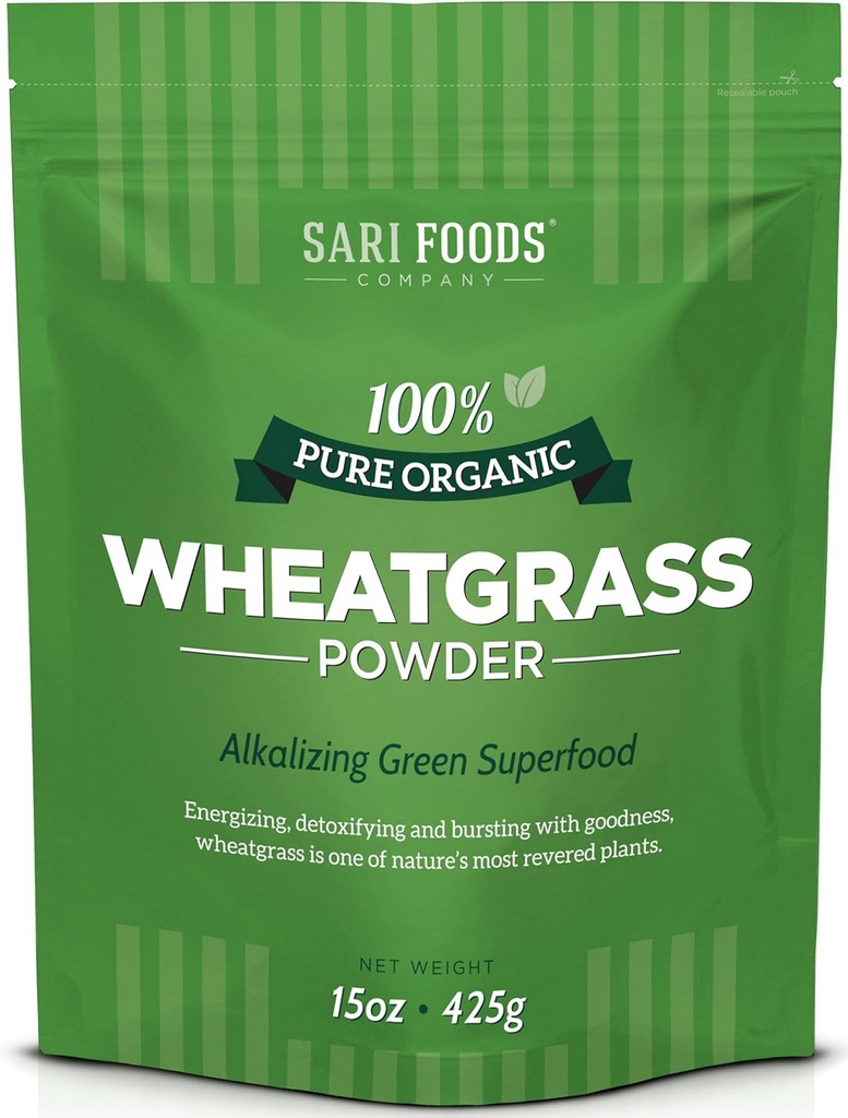 Sari Foods Organic Wheatgrass Powder - pšeničná tráva Juice Powder s chlorofylem, antioxidanty a vitaminy (15 Ounce)