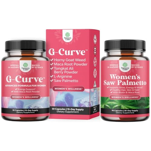 Bundle G Curve Horny Kozí Tráva pro ženy pro zlepšení energie Mood výkon a extra síla Saw Palmetto pro ženy 500mg - DHT Blocker - 30- Day Supply - Vlasové vitamíny pro vlasové ztráty dodatek