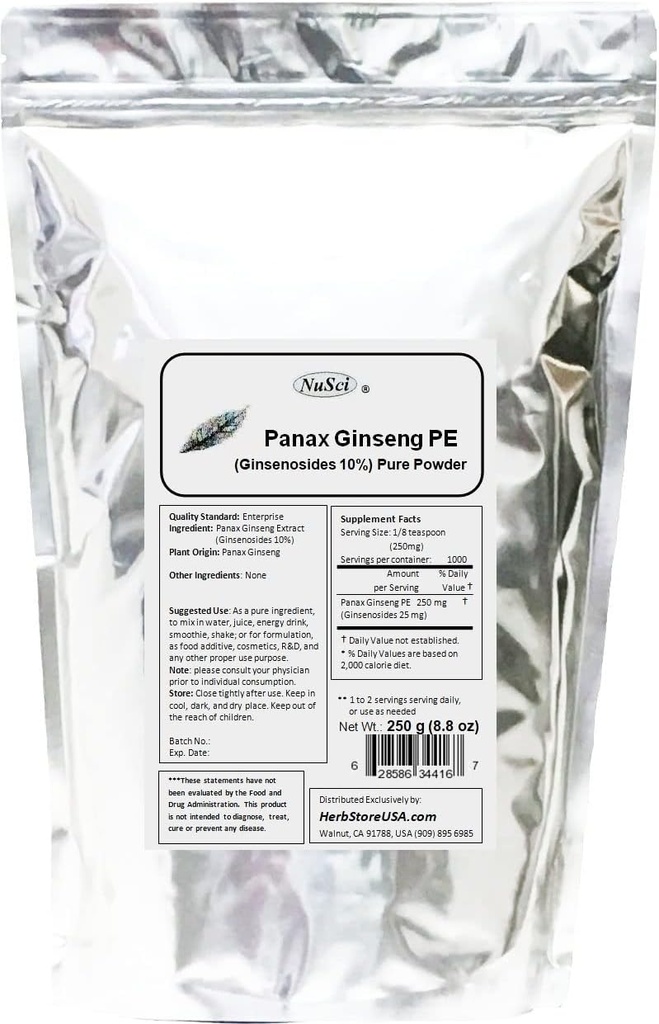 Panax Ginseng Extract Powder, Standardizované 10% Ginsenosids, Energy & Vitality (250 Grams (8.8 oz))