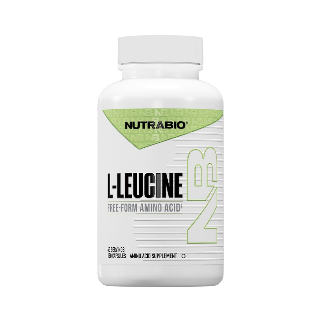NutraBio L- Leucinový dodatek - Optimální aminokyselina pro růst a obnovu svalů - Přirozeně fermentovaná volná forma Leucine Amino Acids Supplement- Vegan, Non- GMO, gluten zdarma - 400mg, 180 Kapsle