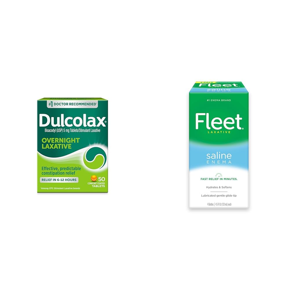 Dulcolax Přes noc Relief Laxative 50 Počet & Fleet Saline Enema Dospělá zácpa Relief 4 Lahve