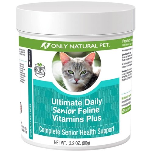 POUZE NATURAL PET Ultimate Daily Senior Feline Multivitamin w / Tauine & L-Lysin - Nutriční dodatek Prášek pro dospělé a starší kočky - Imunitní a společná podpora - Kompletní vitaminová vzorec, 3.2oz