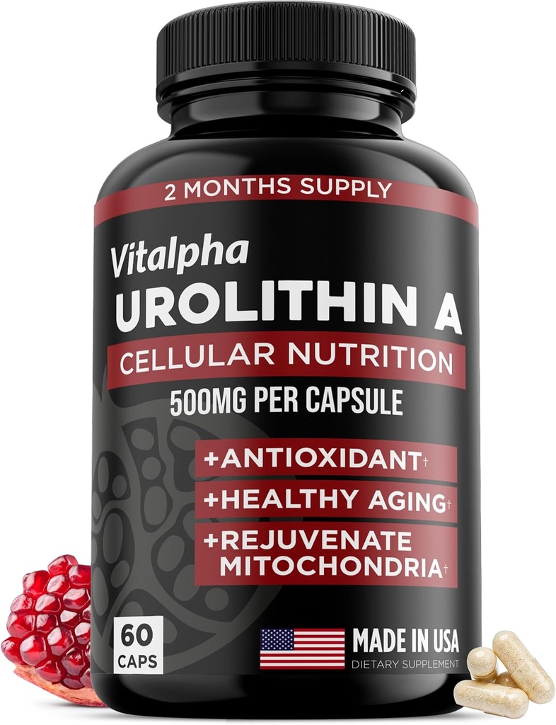 Anti- Aging Urolithin A dodatek - Čistá a výkonná antioxidační ochrana Mitochondriální doplňky - Přírodní energie Boost - Mitochondriální zdraví a buňky Podpora pro muže a ženy - 60 Caps