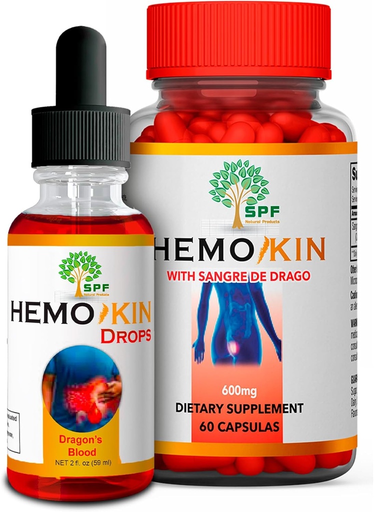 HEMOKIN Kapsle & SPF HEMOKIN Kapsle Sangre de Drago 124; Hemoroid, Fissure & Wound Relief 124; Reduces Stching, Otok, Bolest 124; Digestive Health & Healing Support OF 124; 60 Caps + 2 Oz
