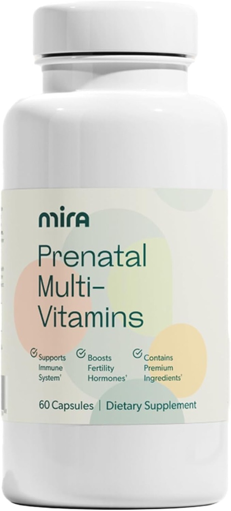 MIRA Prenatal Multi- Vitamíny pro ženy, Folate & Cholin, dodatek pro předtím, během a po těhotenství, Podpora vašeho těhotenství a vývoje plodu, 60 Kapsle (30 Služebních), 1 balení