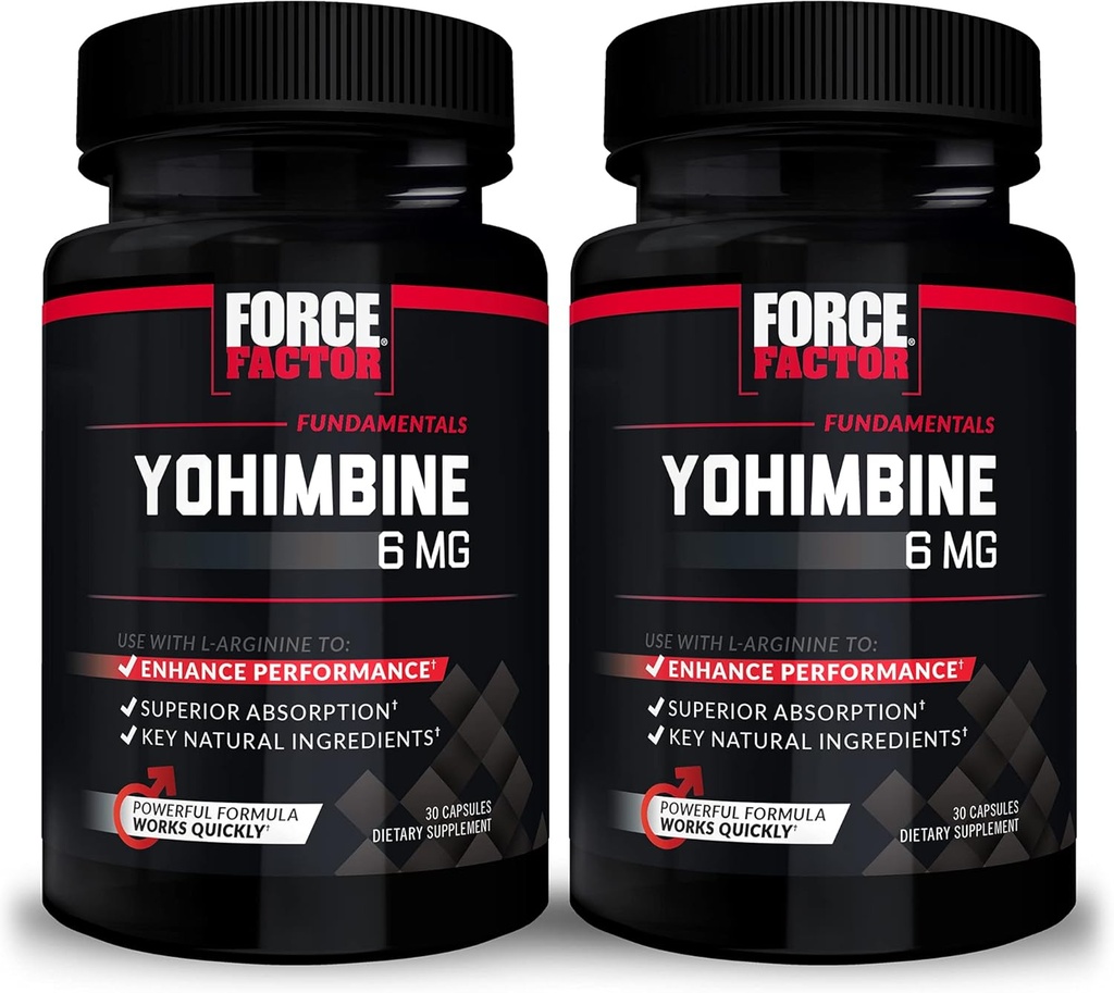 Force faktor Yohimbine dodatek pro muže, Yohimbe Bark Extract s vyšší absorpcí pro zvýšení výkonu, 6mg Yohimbine Bark pilulky s klíčovými přírodními složkami, 30 Počet (balení po 2)
