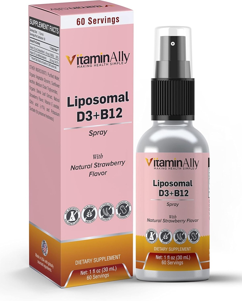 Lipozomální tekutý vitamín D3 + vitamin B12 Spray 124; 2 Měsíční zásoba 124; 1 fl oz 124; Non-GMO CLANE124; Cukr zdarma 124; Cestování Friendly CLANERS 124; imunitní podpora, zdraví kostí, podporuje energii, funkce mozku