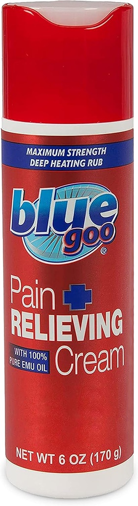 Blue Goo Pain Relieving Cream - FSA & HSA Způsobilé, Maximální síla, Hluboké Topení Rub, Made w / 100% čistý Emu Oil, 6 oz (1 balení)