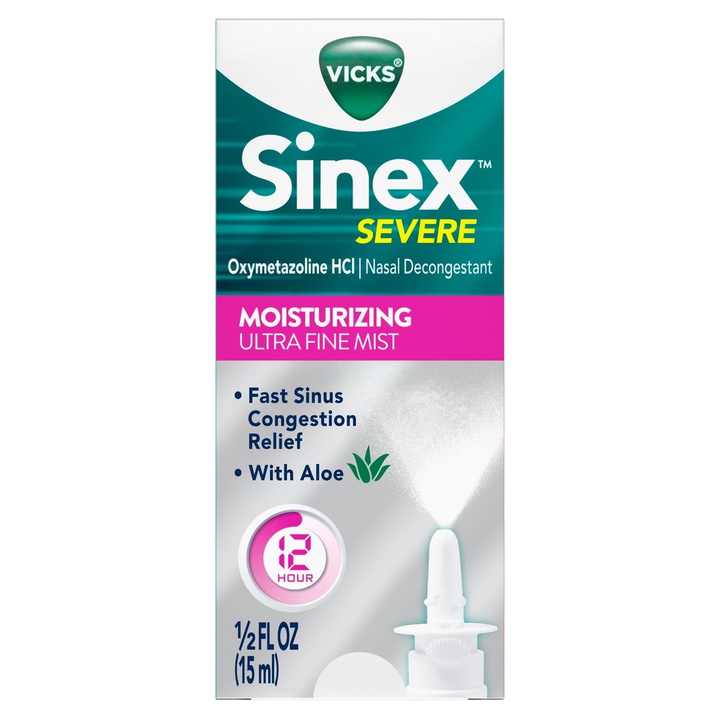 Vicks Sinex Těžké Nasal Spray s hydratační Ultra Fine Mist, Decongestant pro Stuffy Nose Relief from Cold, Alergie, Sinus Tlak - 265 Spray
