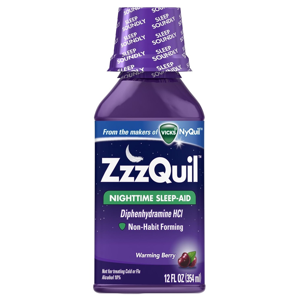 ZzzQuil Nighttime Sleep- Aid Liquid Warming Berry Flavor 12 Fl Oz