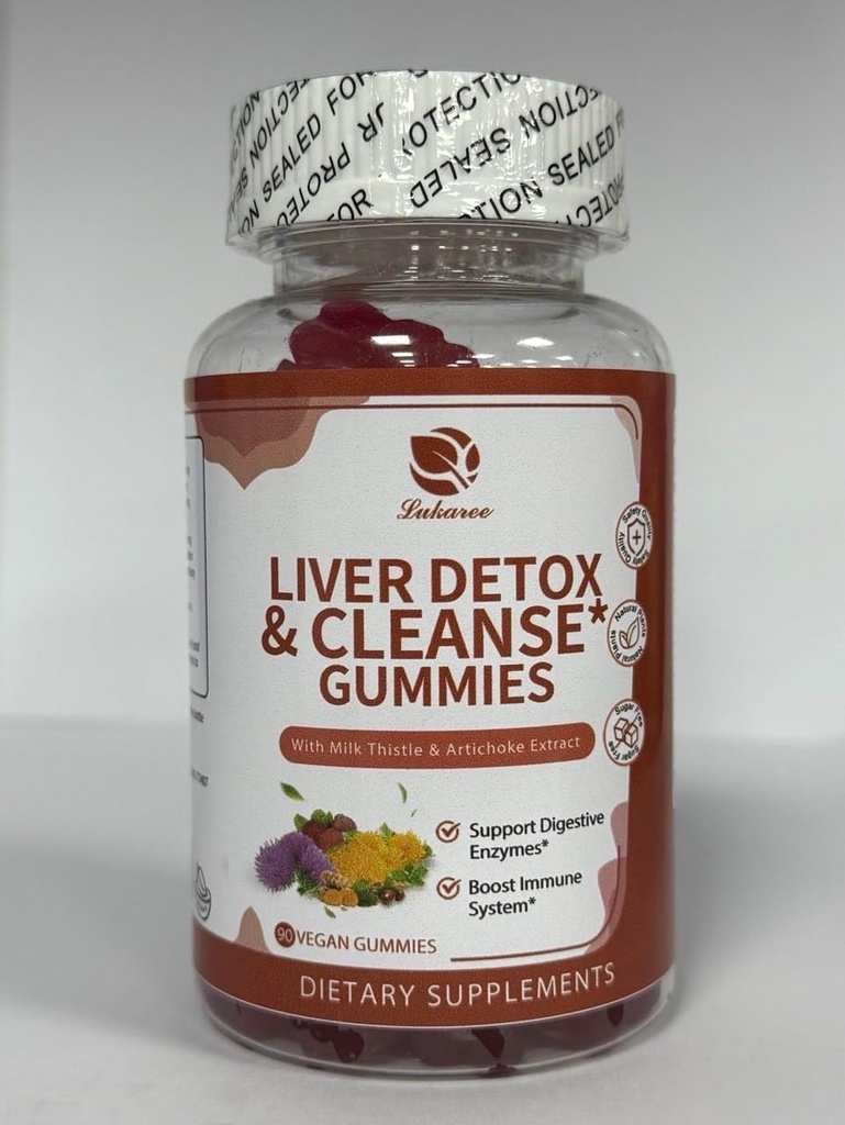 Lukaree Vyčištění jater Detox & Opravy Gummies - Mléko Thistle Silymarin, Pampeliška, Artyčoky Extract & Elderberry - No Cukr, Malina Flavor - 90 Počet