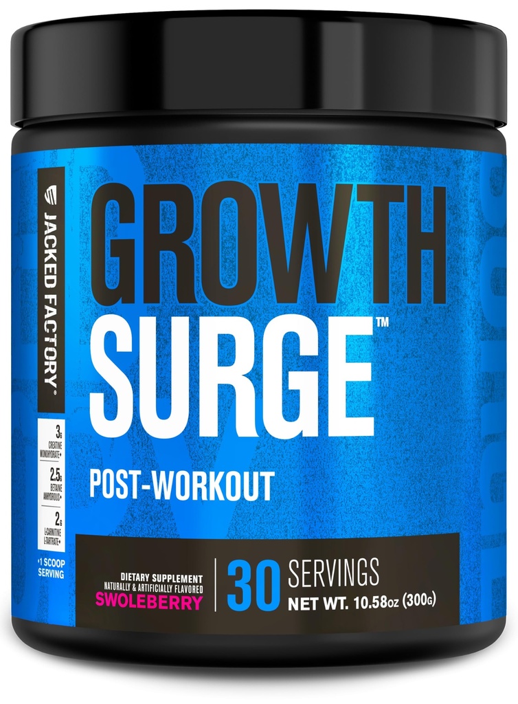 Jacked Factory Growth Surge Creatine Post Workout w / L- Carnitin - Denní Muscle Builder & Recovery Dodatek s Creatin Monohydrát, Betaine, L- Carnitin L- Tartate - 30 Služeb, Swoleberry
