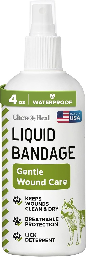 Pet Liquid bandáž pro psy - 4 oz sprej s aloe - Wound Care for Dogs including Cuts, Scraps, and Stitches - Dýchatelné a vodotěsné