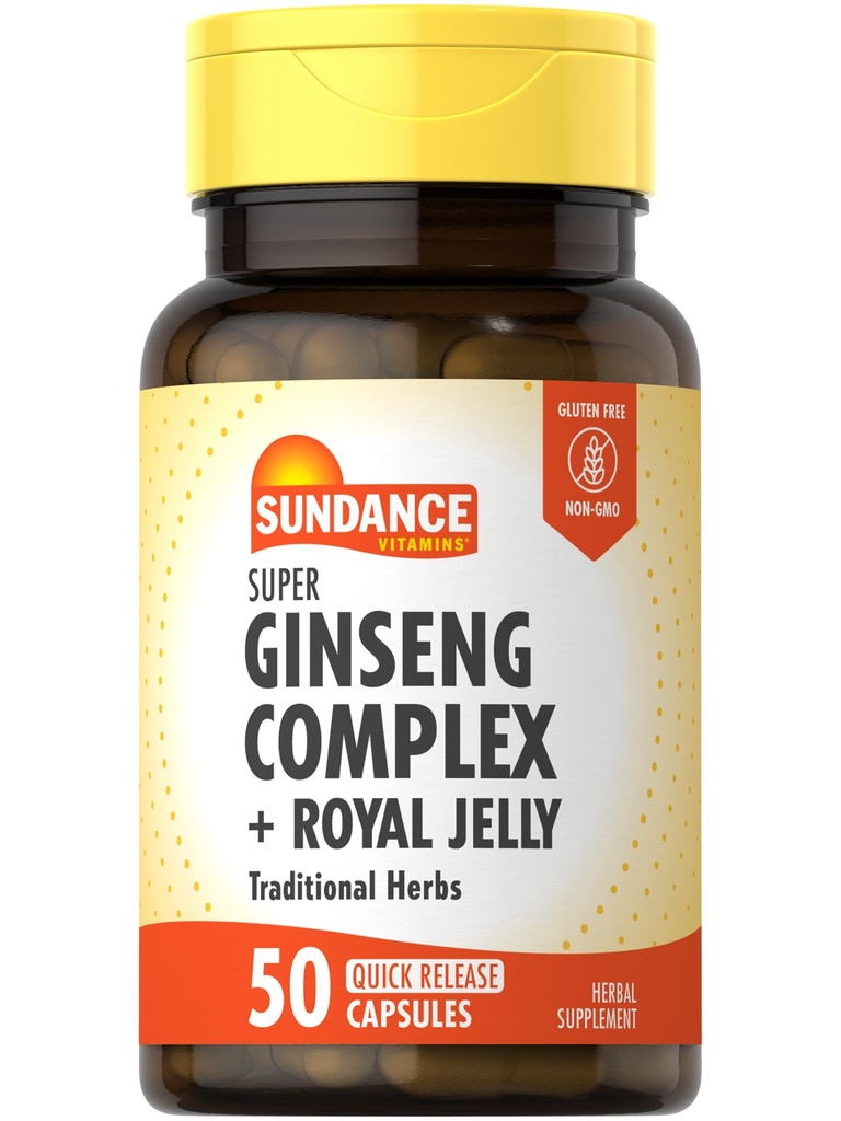 Sundance Super Ginseng Komplex 124; s Royal Jelly 124; 50 Rychlé uvolnění Kapsle 124; Non- GMO a gluten zdarma tradiční bylinný dodatek