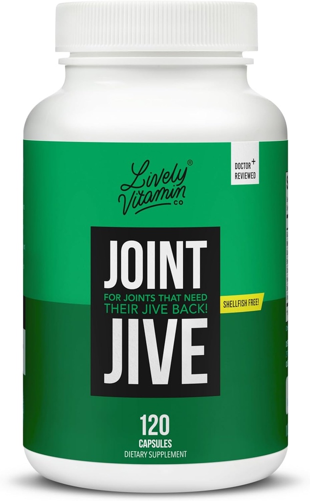 LIVELY VITAMIN CO. Joint Jive - Lubricate Joints (Knee, Ankle, Neck, Ramender, Back) - Collagen - Glucosamine - MSM - Quercetin - Chondroitin - Devils Claw - Shellfish- Free Formule - 120 Count