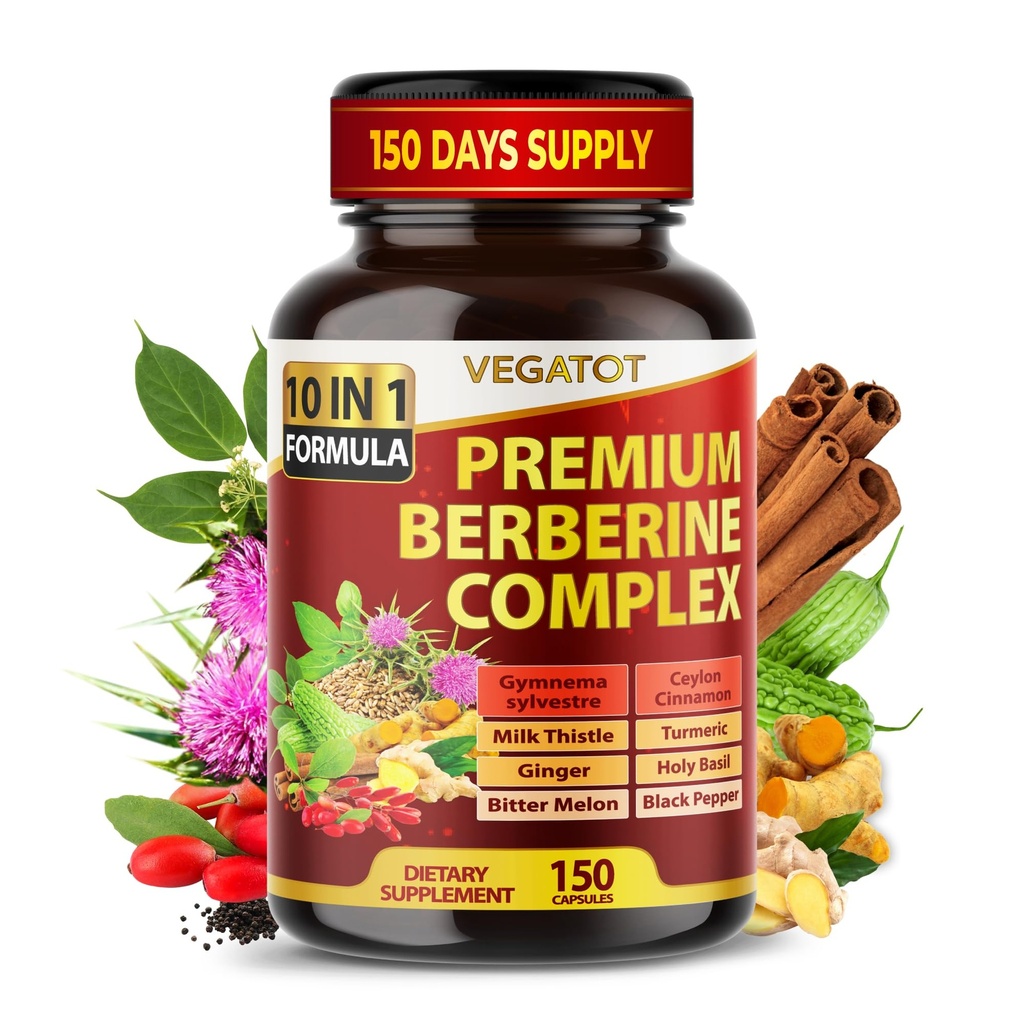 VEGATOT GlucoSavior Berberine dodatek s Ceylon Skořice, Hořký Melon, Gymnema - Podporuje imunitu, srdce zdraví a Gastrointestinální funkce - Vyrobeno v USA (150 Počet (balení po 1))