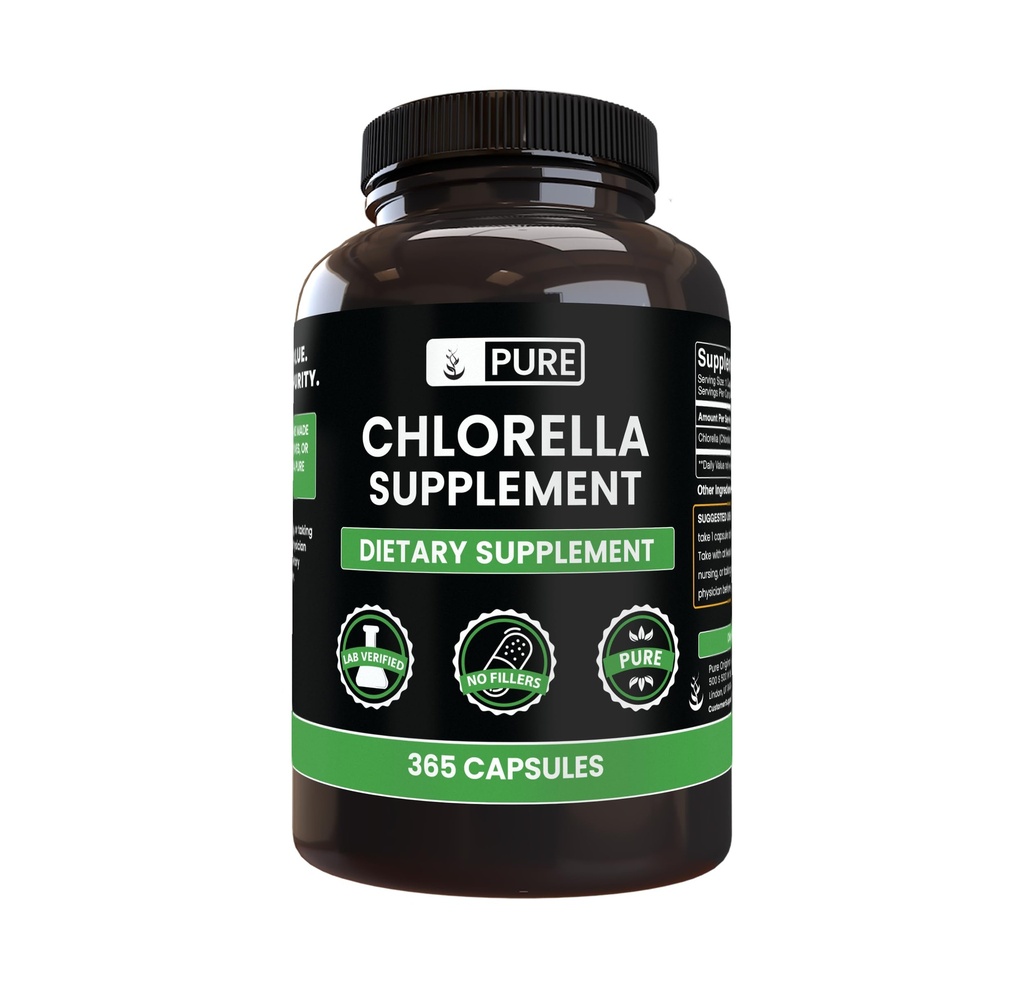 Čisté původní ingredience Chlorella (365 Kapsle) Ne hořčík nebo rýžové plniva, Vždy čisté, Laboratoř ověřené