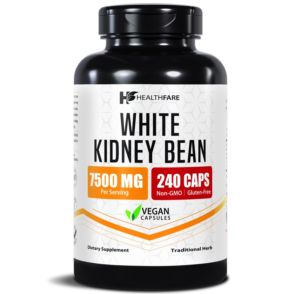 Healthfare White Ledney Bean Extract 7500mg CLAS124; 240 Vegan Capsules CLAS124; Extra Koncentrovaná síla Formule CLAS124; Bylinný dodatek pro podporu Carb & Digestion Support CLAS124; Non- GMO, gluten- Free CLAS124; Vyrobeno v USA